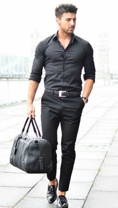 Black Shirt & Pants With Black Accessories - Black Shirt Combination Ideas - Bewakoof
