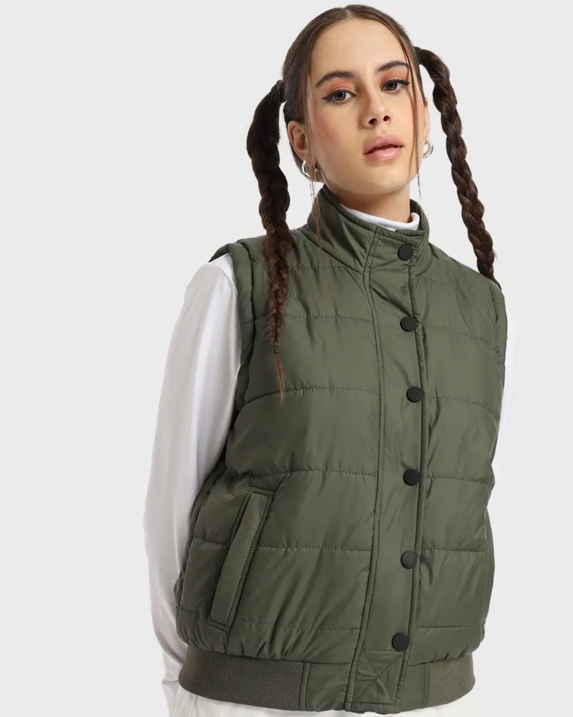 Women's Olive Plus Size Sleeveless Puffer Jacket - Best Women's Jackets
