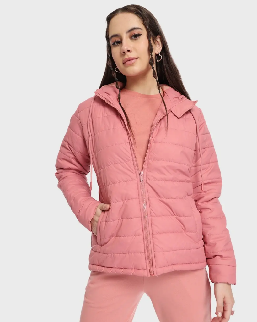 Women's Pink Relaxed Fit Puffer Jacket - Best Women's Jackets
