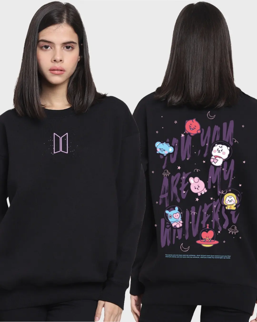 Women's Black BTS My Universe Graphic Printed Oversized best women's sweatshirts