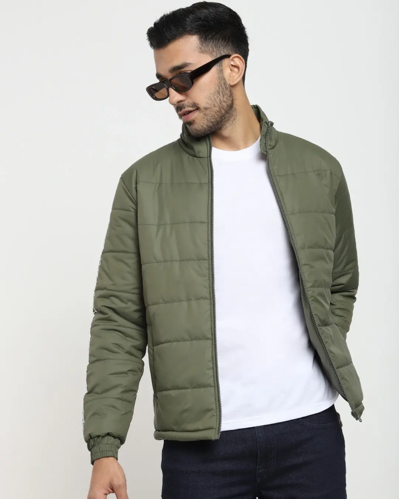 Men's Olive Plus Size Puffer Jacket - Plus Size Winter Wear for Men