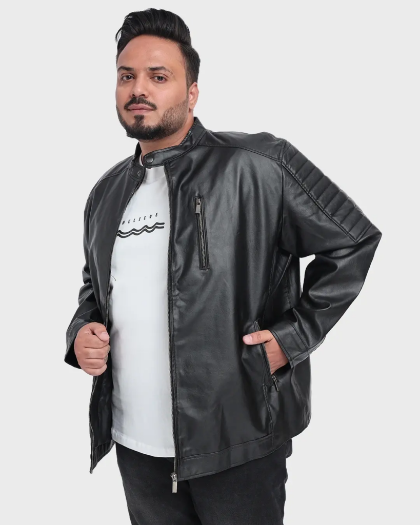 Men's Black Plus Size PU Jacket