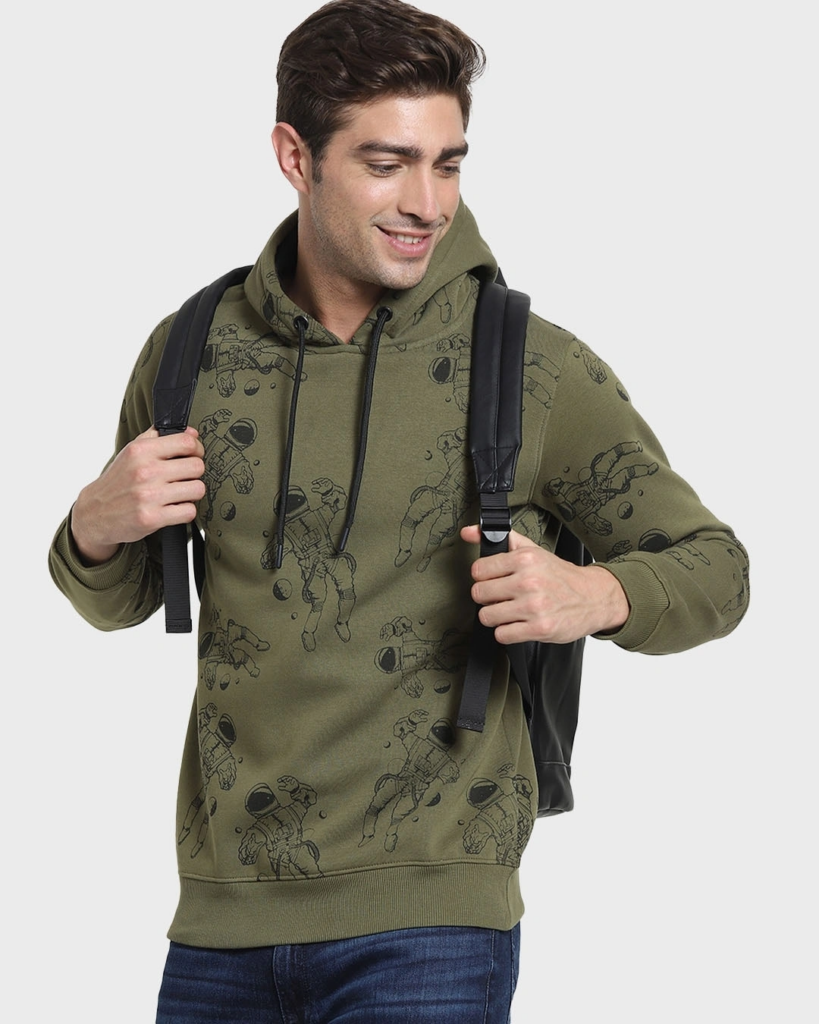Men's Green All Over Printed Plus Size Hoodie