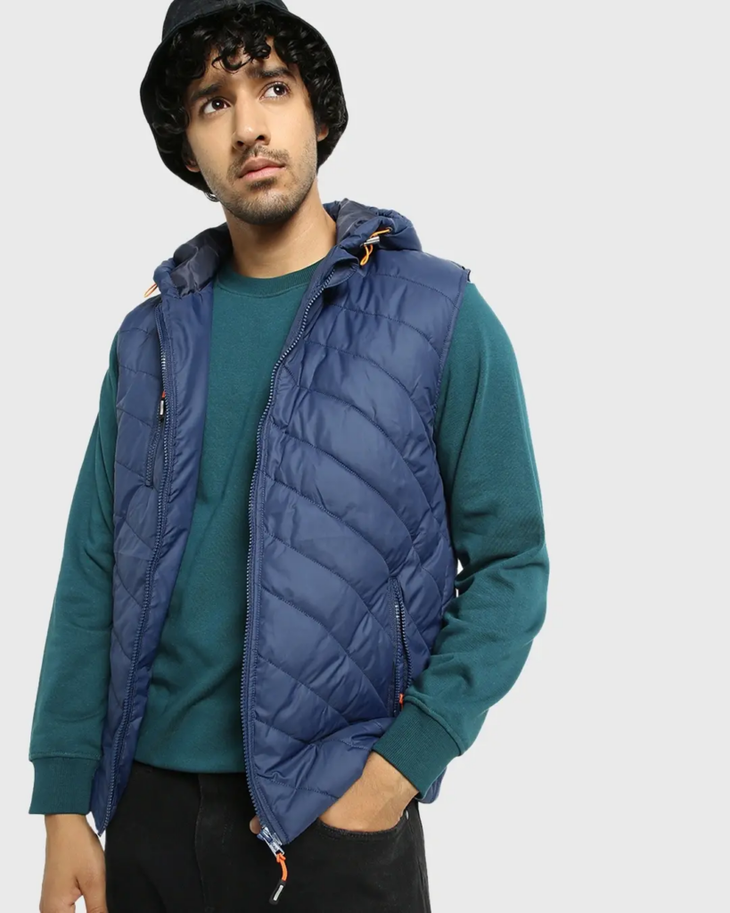 Men's Blue Sleeveless Plus Size Puffer Jacket