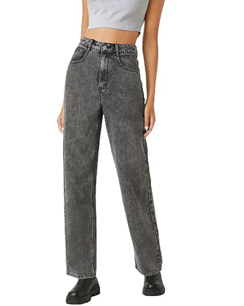 Women's Grey High Rise Loose Fit Jeans