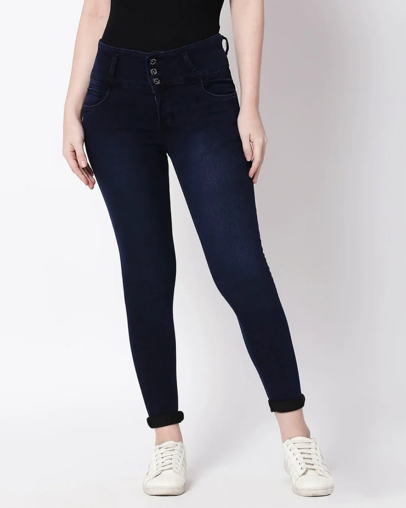 Women's Blue Washed Slim Fit High Waist Jeans
