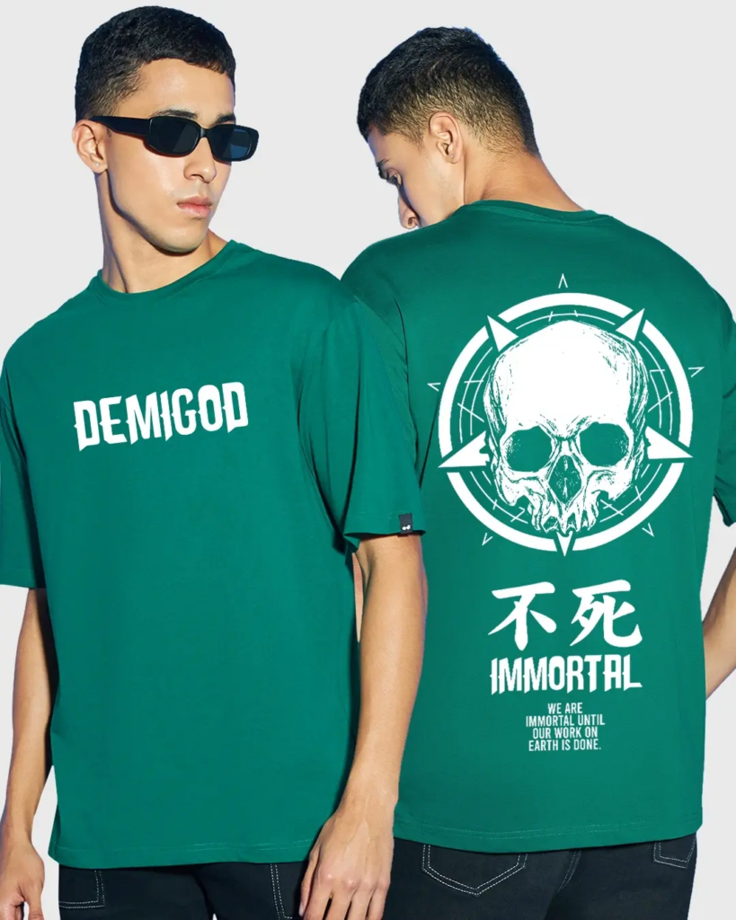 Men's Green Immortal Graphic Printed Oversized T-shirt