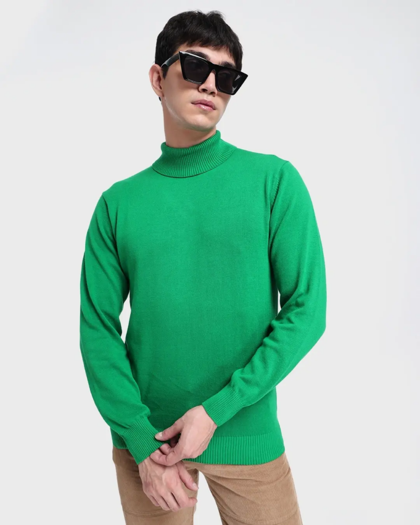Men's Green High Neck Sweater