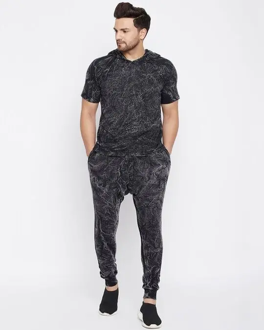 Men's Black Regular Fit Sweatshirt & Jogger Set