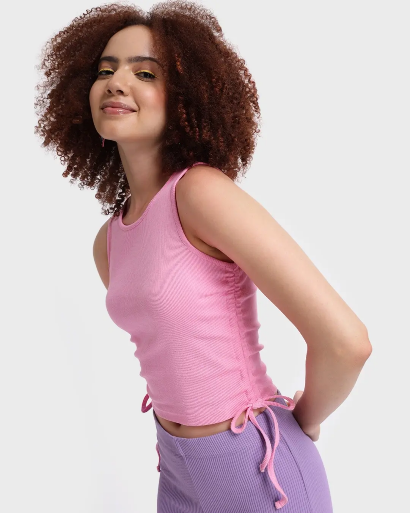 Women's Pink Side Rib Slim Fit Tank Top
