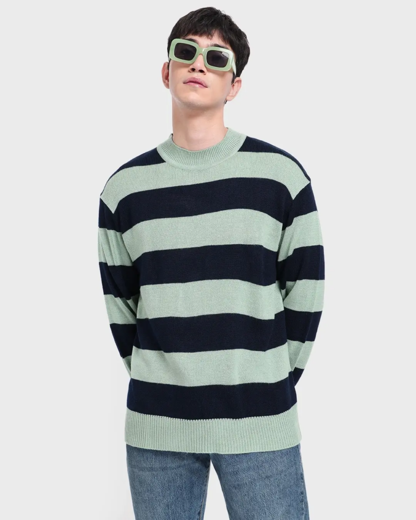 Men's Sage Striped Oversized Sweater