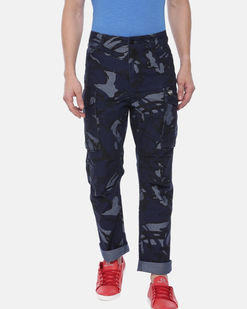 Men's Blue Camouflage Printed Relaxed Fit Trousers