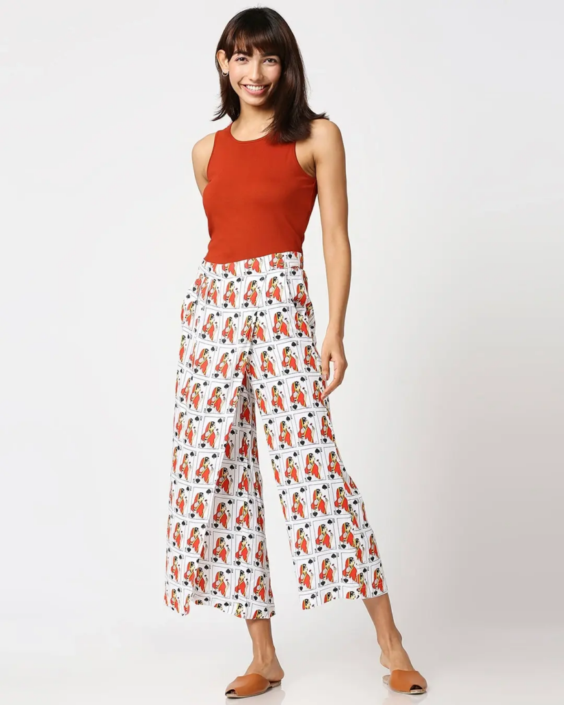 White Women Ethnic Printed Culottes