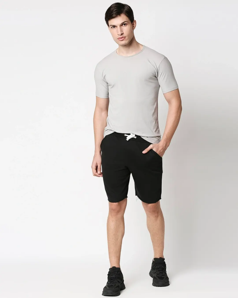 Men's Black Raw Hem Shorts