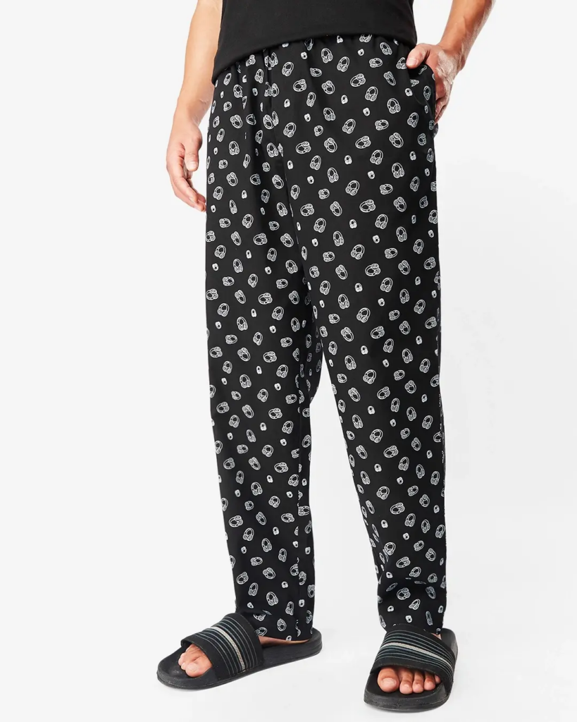 Men's Black All Over Headphone Printed Pyjamas