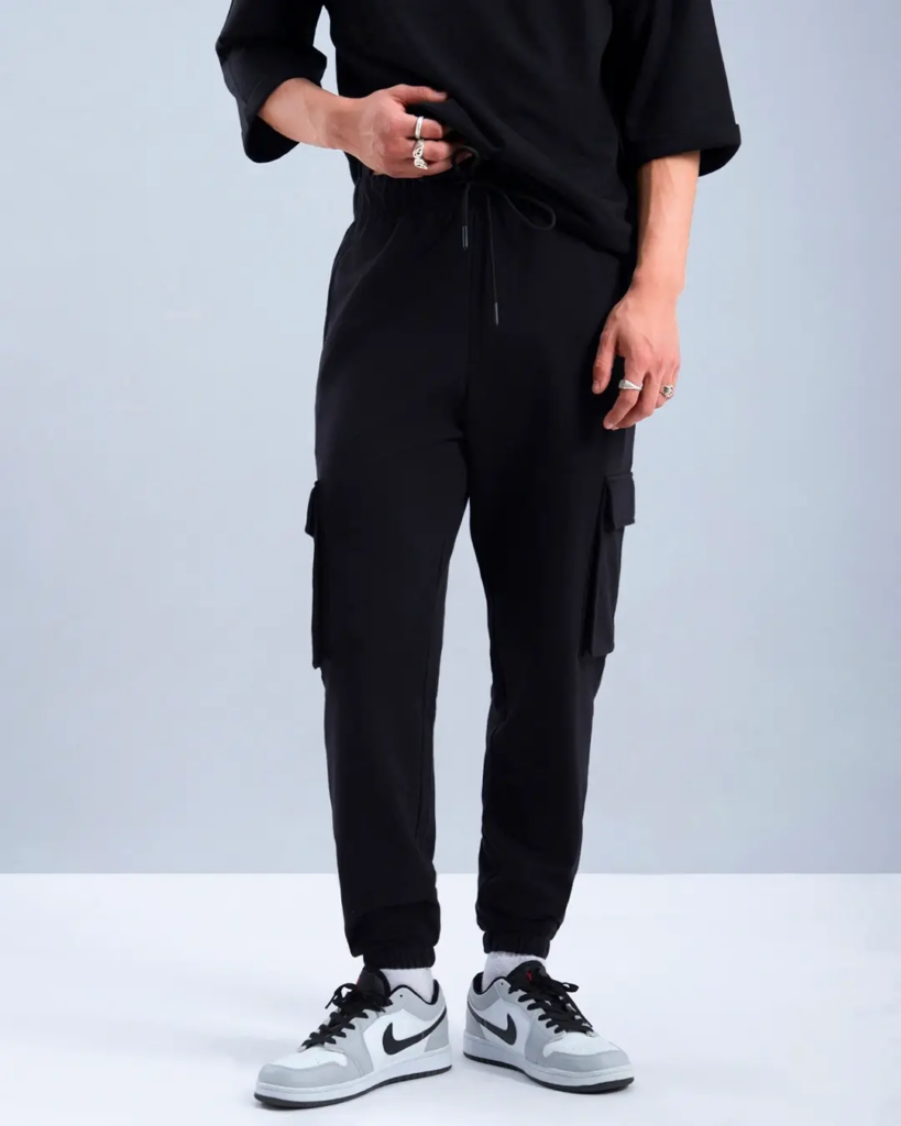 Men's Black Oversized Cargo Joggers