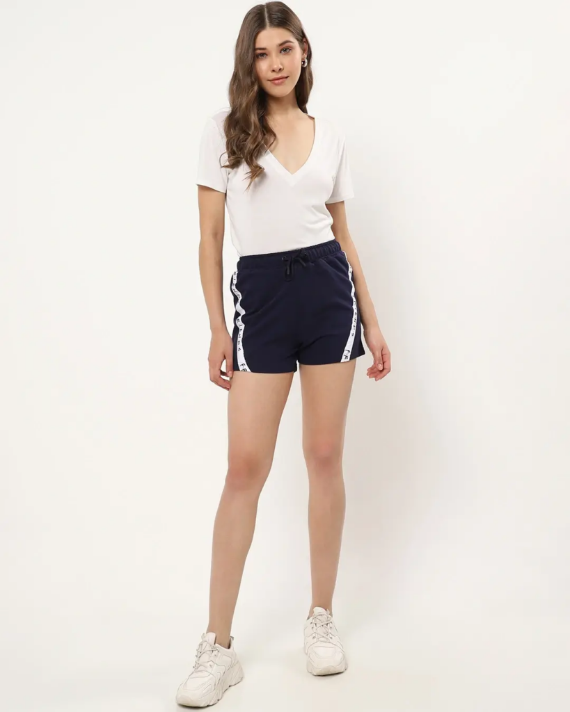 Women's Navy Friends High Waist Typography Shorts