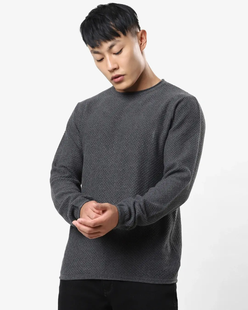 Men's Anthra Melange Flat Knits Sweater