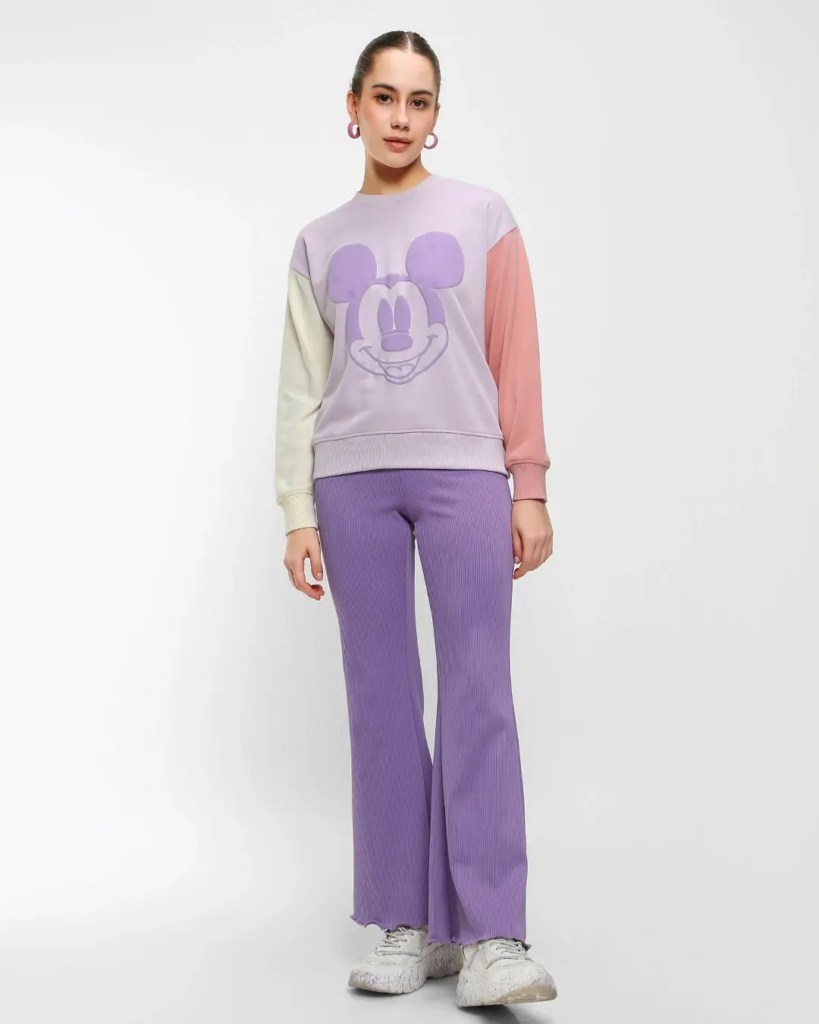 Women's Purple & Pink Color Block Oversized Sweatshirt