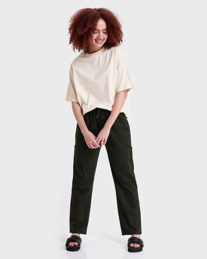 Women's Olive Cotton Straight Trousers
