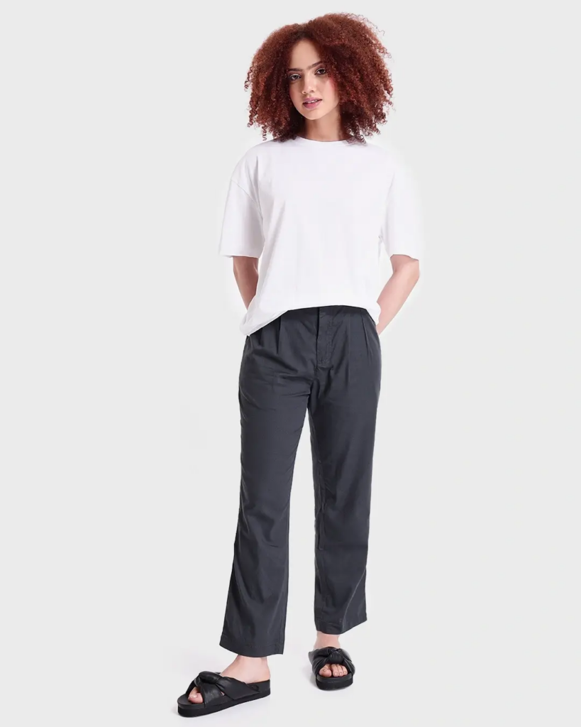 Women's Charcoal Cotton Flared Trousers