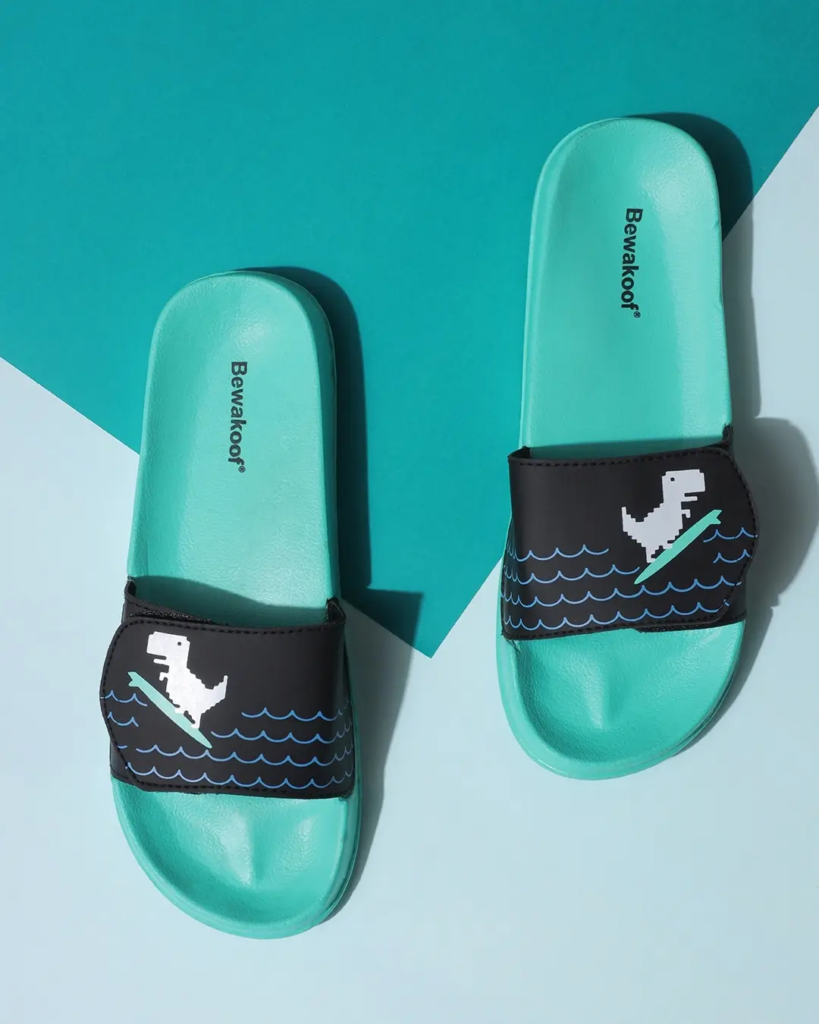 Women's Blue Surf Dinosaur Lightweight Adjustable Sliders