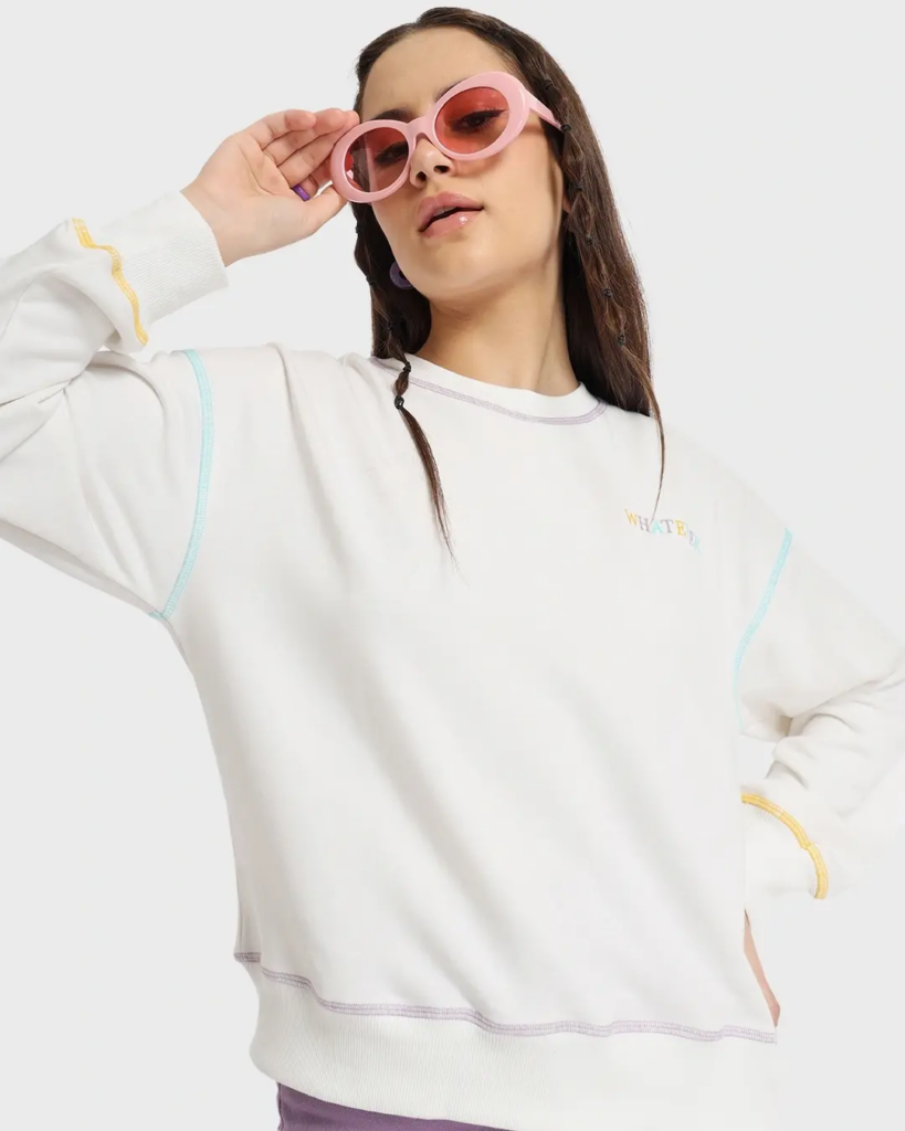 Women's White Whatever Typography Oversized Sweatshirt