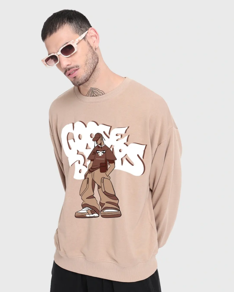 Men's Brown Goosebumps Graphic Printed Oversized Sweatshirt