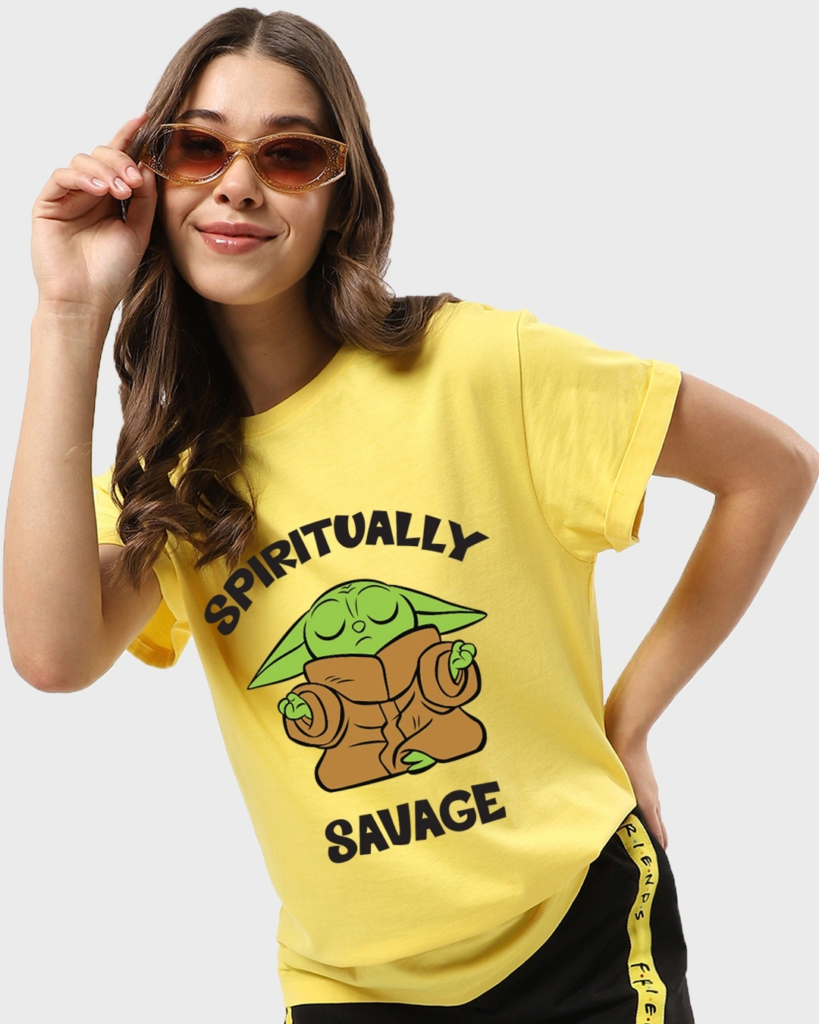 Women's Yellow Spiritually Savage Graphic Printed Boyfriend T-shirt