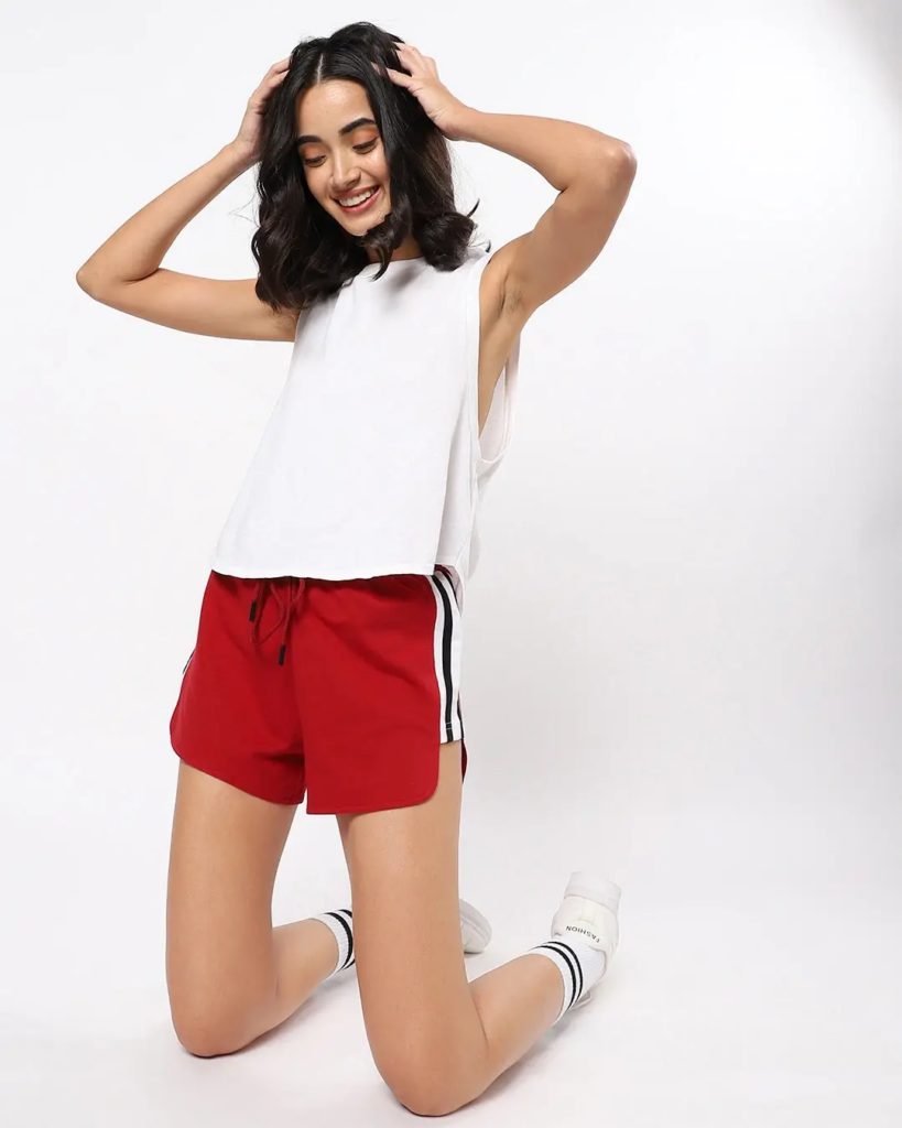 Women's Savvy Red Side Stripes Shorts