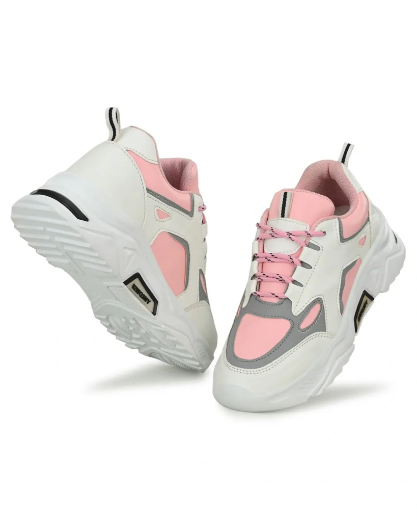 Women's Pink Color Block Sports Shoes