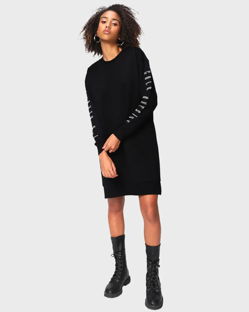 Women's Black Cold Outside Typography Oversized Dress