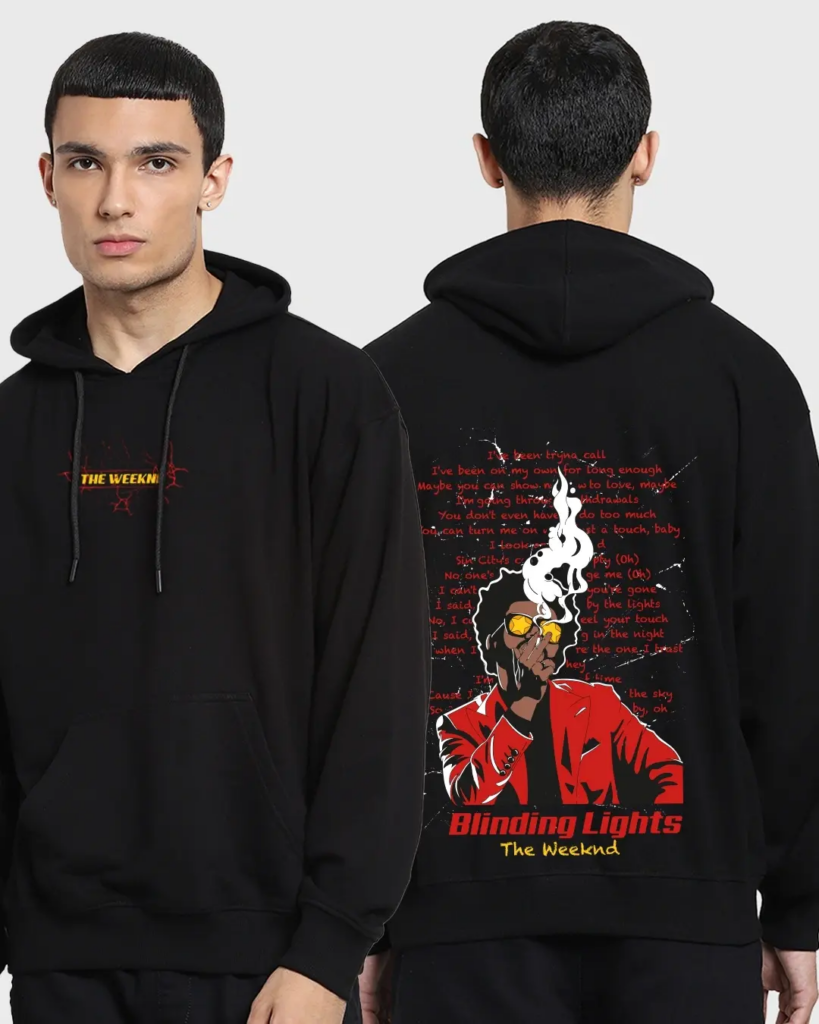 Men's Black Blinding Lights Graphic Printed Oversized Hoodie - Winter Wardrobe Essentials