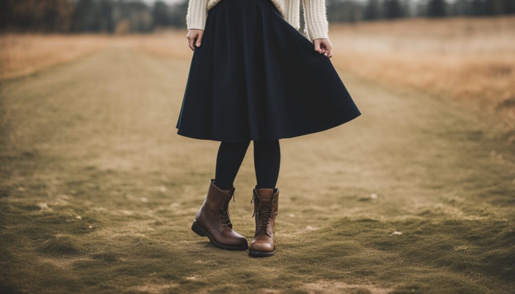 woman wearing chic pleated skirt with sweater ,boots 