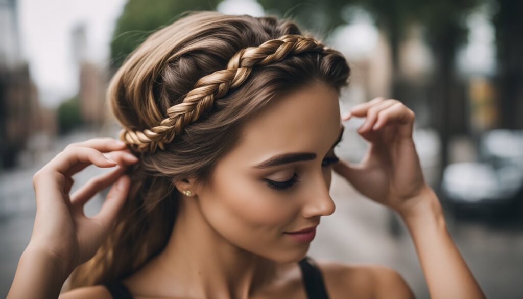 a woman with Braided headband hairstyle