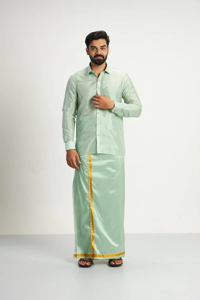 Dhoti with Silk Colour Shirt