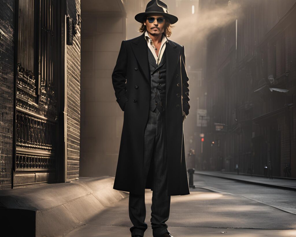 man styled a long blazer with hat