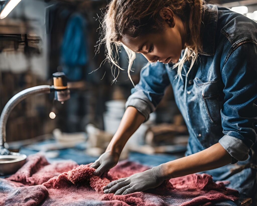 woman doing a acid washing the denim