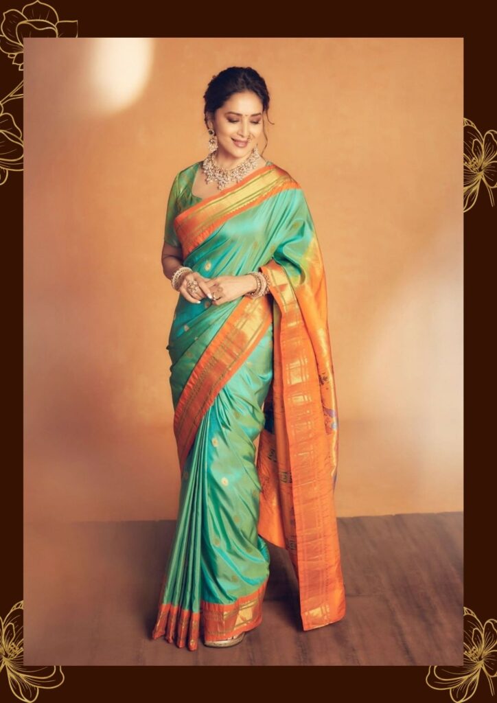 model wearing silk saree with heavy jewellery