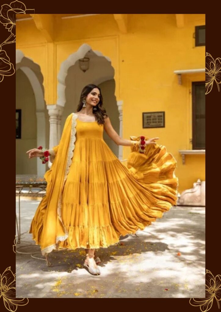 women styled yellow anarkali dress with dupatta