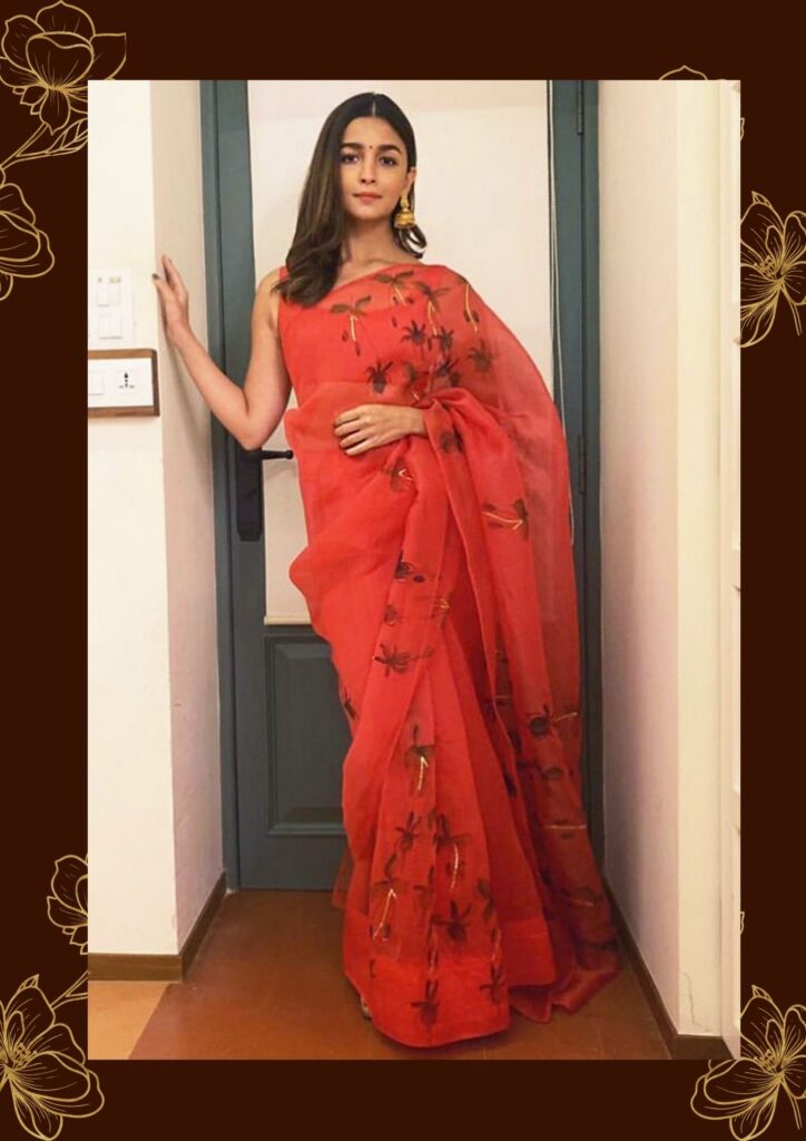 actress alia bhatt in red saree