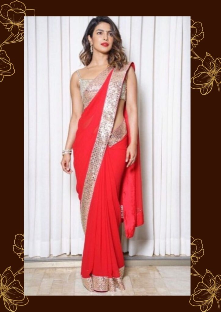 actress priyanka chopra in red saree