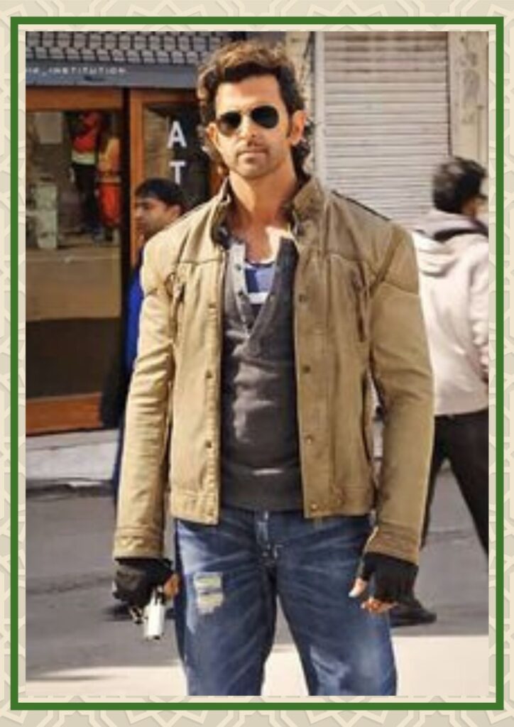 hrithik roshan styled a brown jacket with denim jean and black t shirt