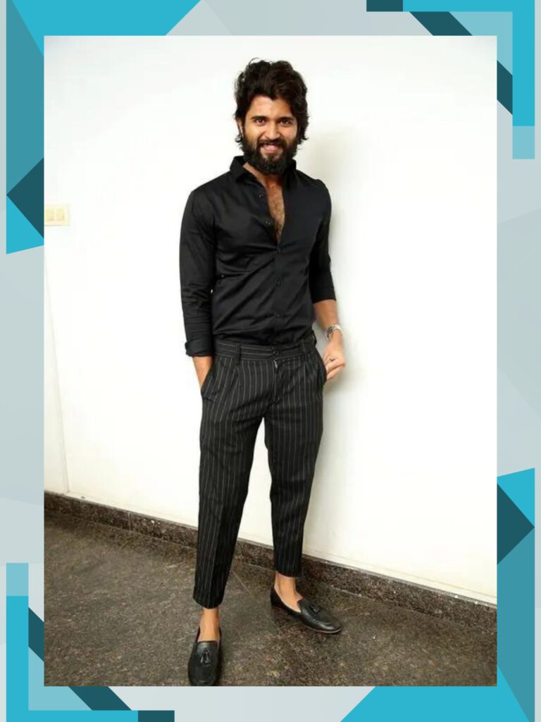 vijay deverakonda black dress and styled with black shoes