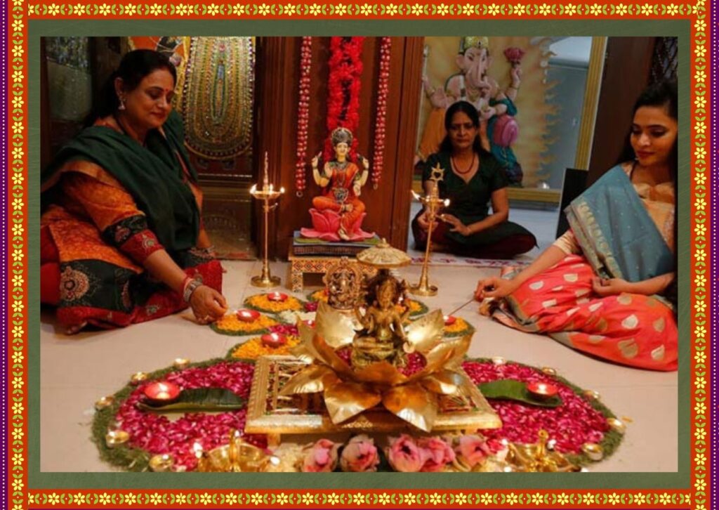 women's doing rituals with decorative background